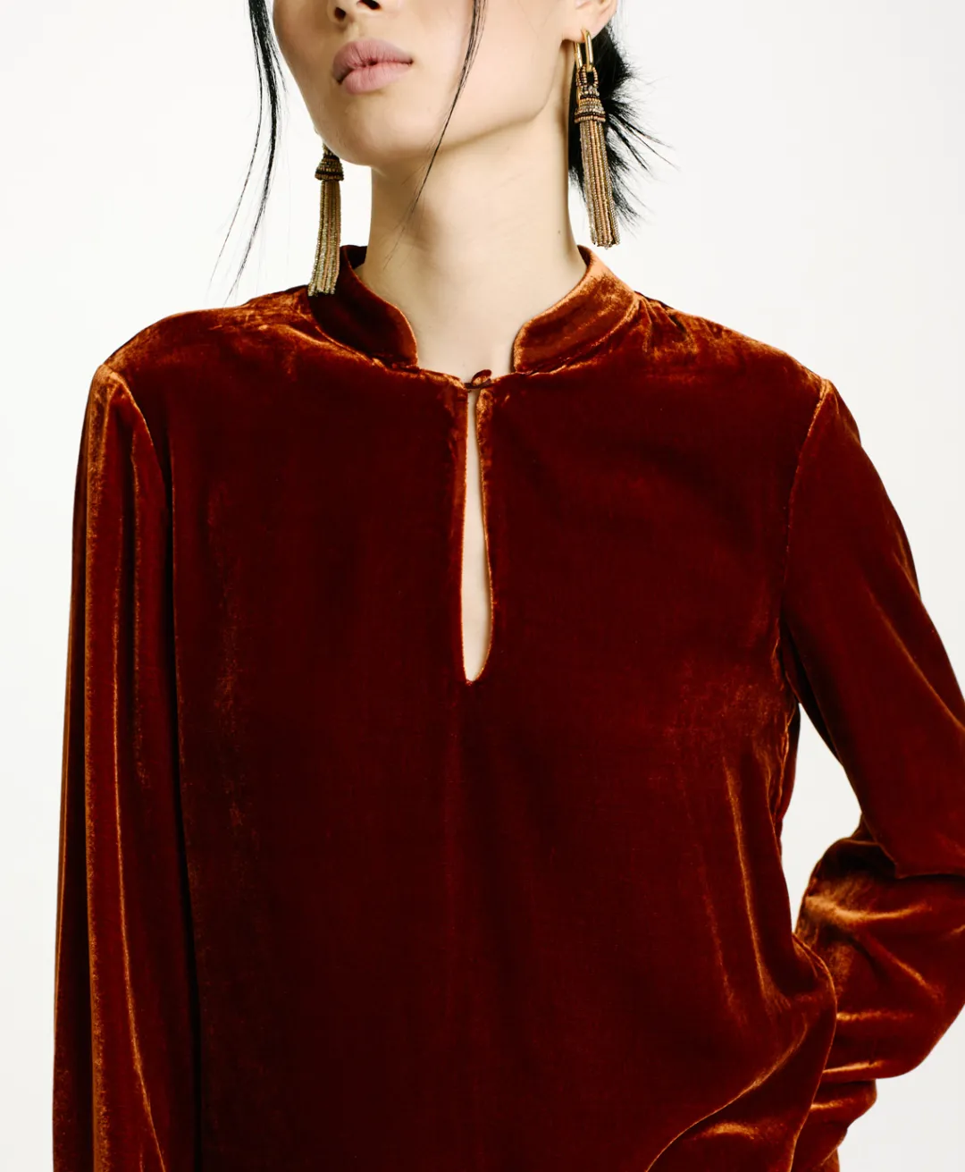 New BLOUSE AISU EN VELOURS MÉLANGE DE SOIE LISSE - Femme Chemises Et Blouses