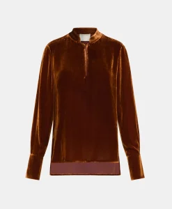New BLOUSE AISU EN VELOURS MÉLANGE DE SOIE LISSE - Femme Chemises Et Blouses