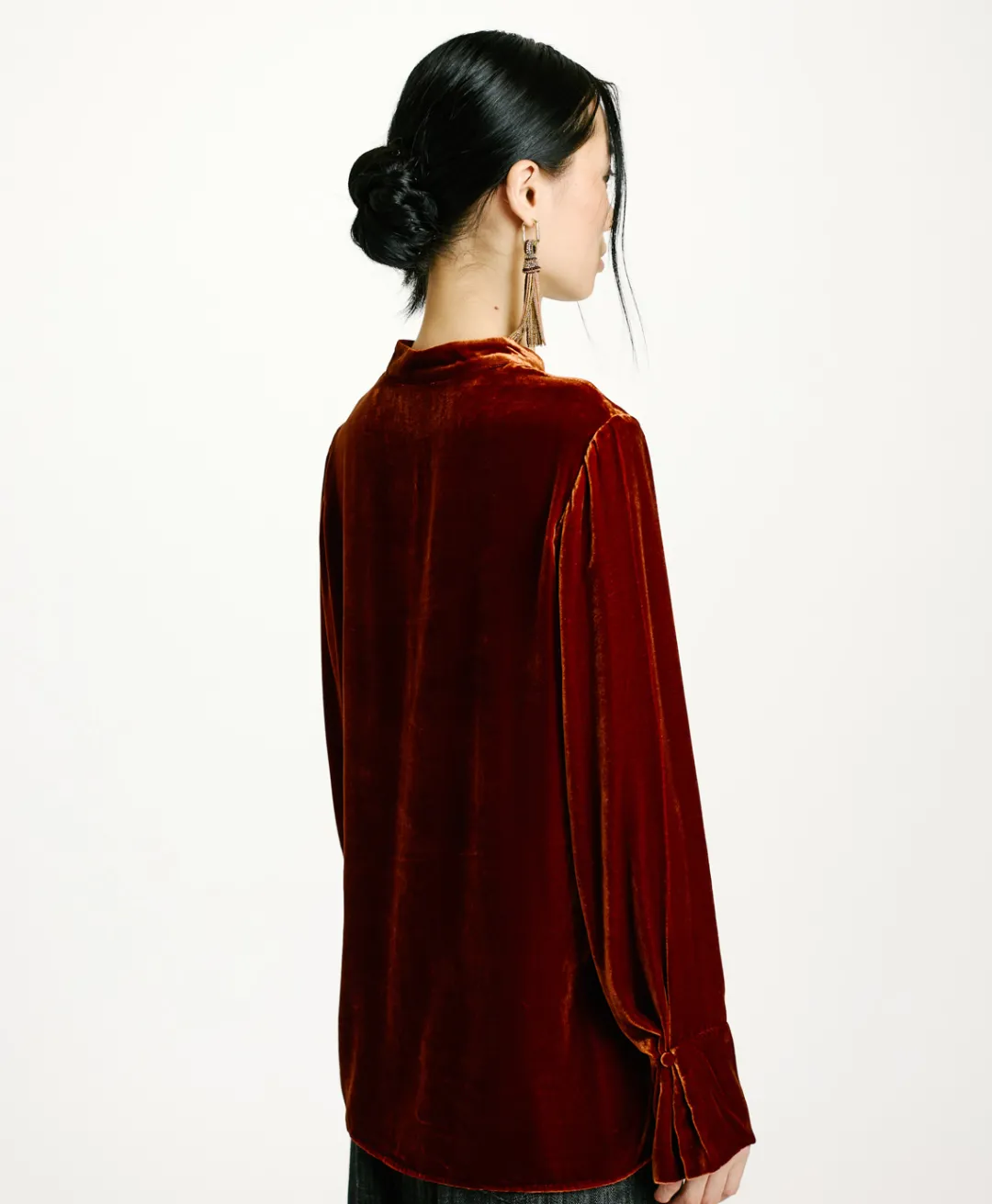 New BLOUSE AISU EN VELOURS MÉLANGE DE SOIE LISSE - Femme Chemises Et Blouses