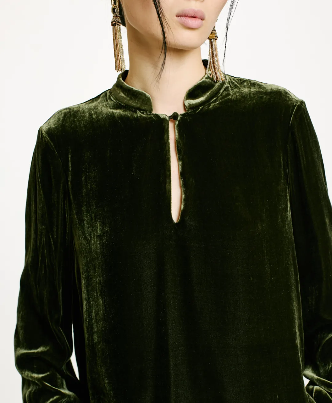 New BLOUSE AISU EN VELOURS MÉLANGE DE SOIE LISSE - VERT MATCHA Femme Chemises Et Blouses