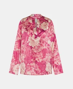 Best BLOUSE ATLANTA EN SATIN STRETCH IMPRIMÉ - FUCHSIA/CRÈME Femme Chemises Et Blouses