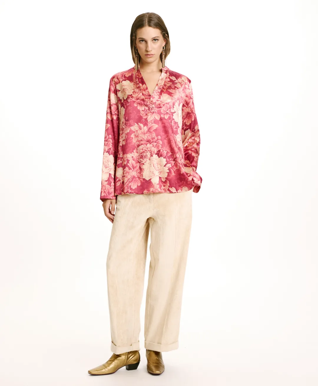 Best BLOUSE ATLANTA EN SATIN STRETCH IMPRIMÉ - FUCHSIA/CRÈME Femme Chemises Et Blouses