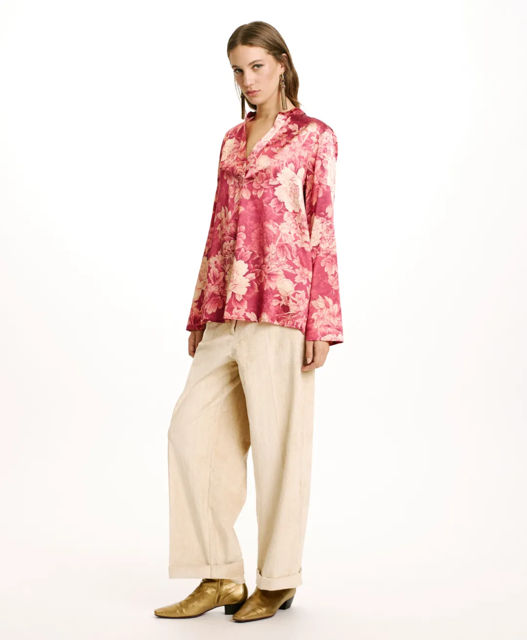 Best BLOUSE ATLANTA EN SATIN STRETCH IMPRIMÉ - FUCHSIA/CRÈME Femme Chemises Et Blouses
