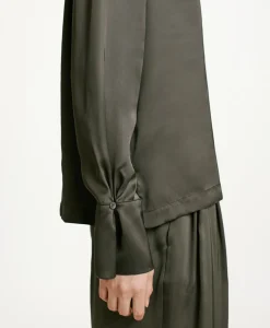 Clearance BLOUSE KENTA EN SOIE LAVÉE - VERT MILITAIRE Femme Chemises Et Blouses