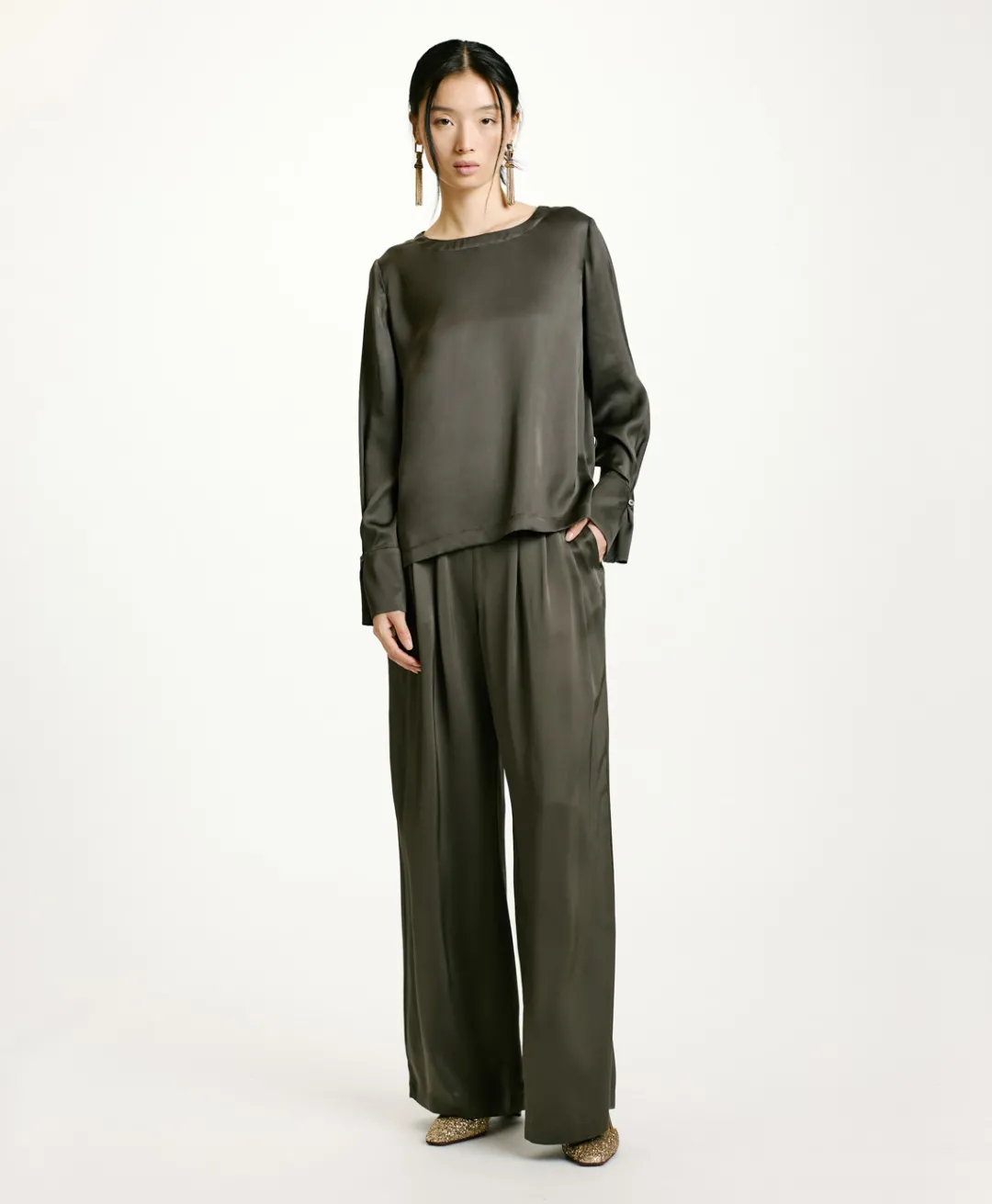 Clearance BLOUSE KENTA EN SOIE LAVÉE - VERT MILITAIRE Femme Chemises Et Blouses