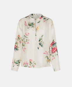 New BLOUSE KOKE EN SERGÉ DE SOIE IMPRIMÉ - CRÈME/ROUGE Femme Chemises Et Blouses