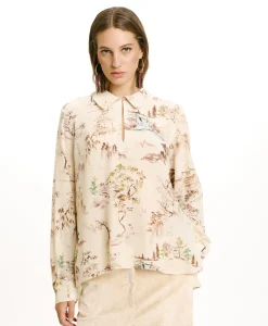 Discount BLOUSE SACHI EN CRÊPE DE CHINE IMPRIMÉ - CRÈME/TABAC Femme Chemises Et Blouses