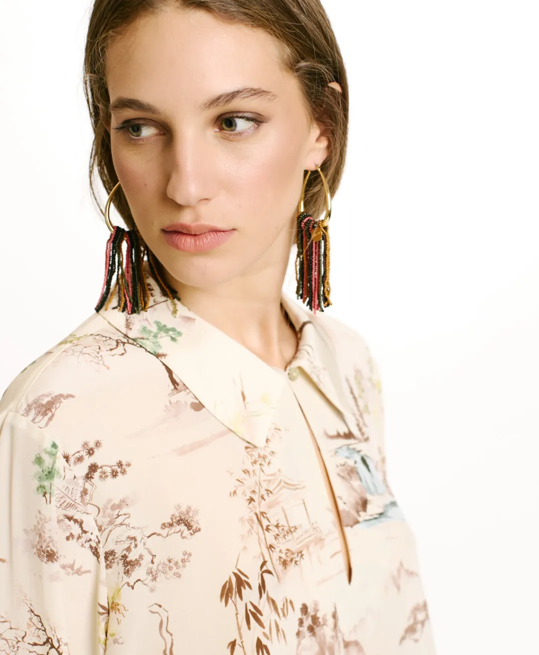 Discount BLOUSE SACHI EN CRÊPE DE CHINE IMPRIMÉ - CRÈME/TABAC Femme Chemises Et Blouses