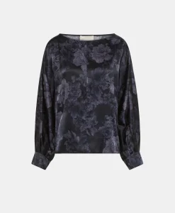 Best BLOUSE SAGI EN SATIN STRETCH IMPRIMÉ - BLEU/BLEU NUIT Femme Chemises Et Blouses