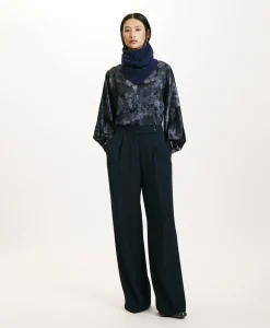 Best BLOUSE SAGI EN SATIN STRETCH IMPRIMÉ - BLEU/BLEU NUIT Femme Chemises Et Blouses