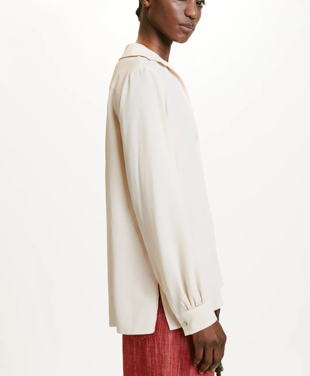 Outlet BLOUSE SUE EN ACÉTATE/SOIE UNI - CRÈME Femme Chemises Et Blouses