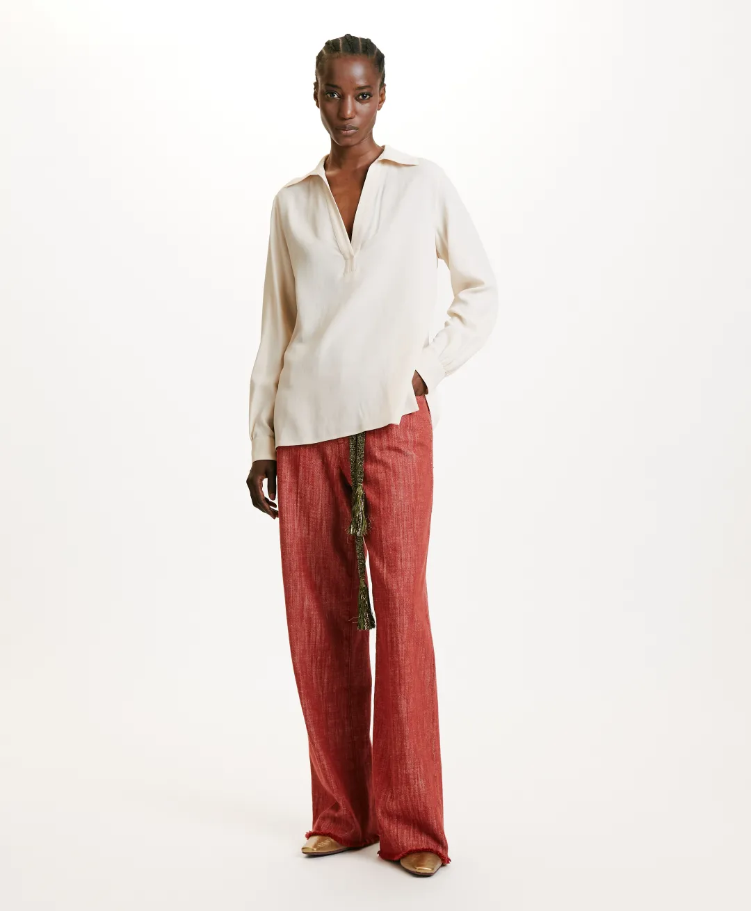 Outlet BLOUSE SUE EN ACÉTATE/SOIE UNI - CRÈME Femme Chemises Et Blouses