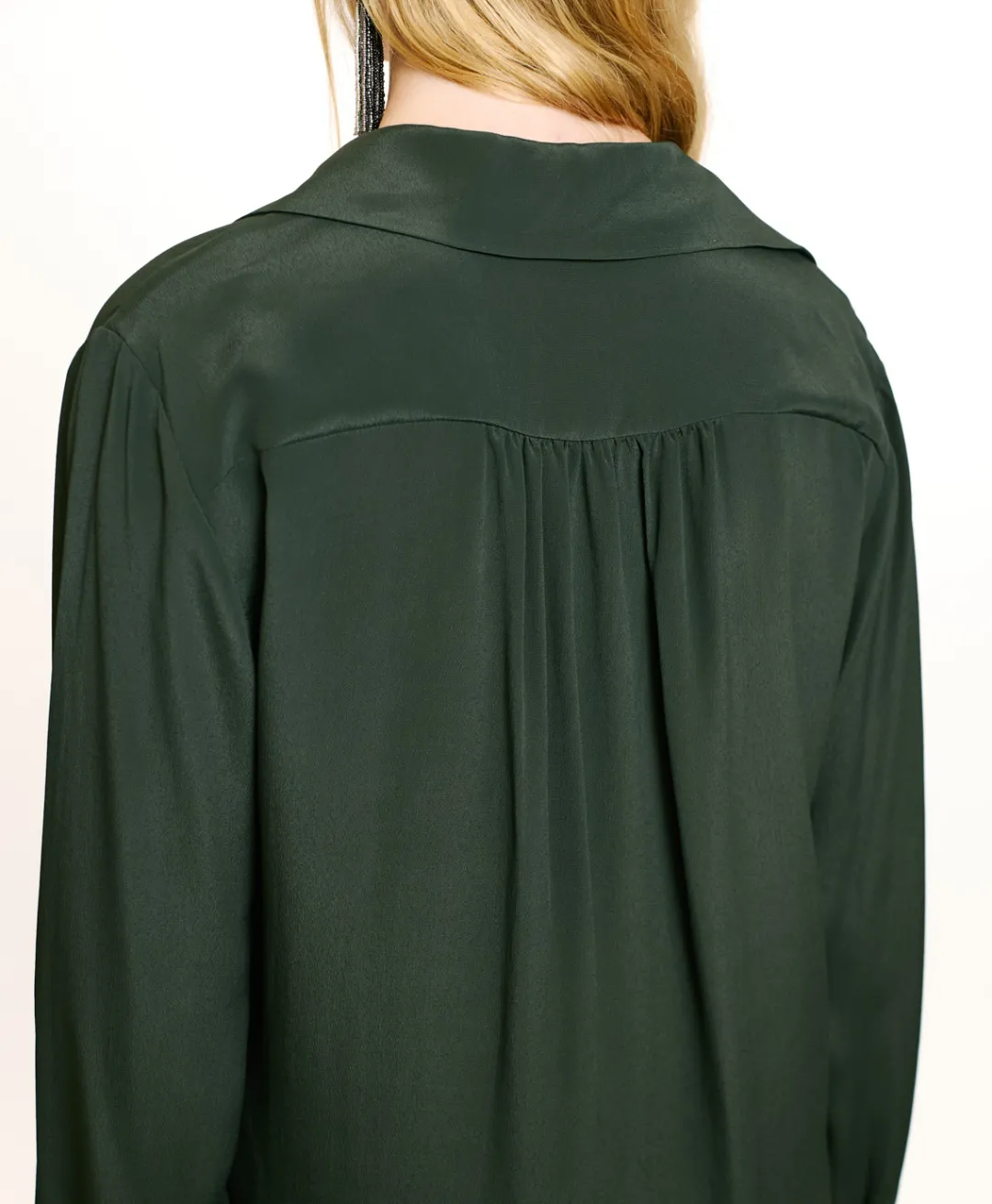 Outlet BLOUSE SUE EN ACÉTATE/SOIE UNI - FORÊT Femme Chemises Et Blouses