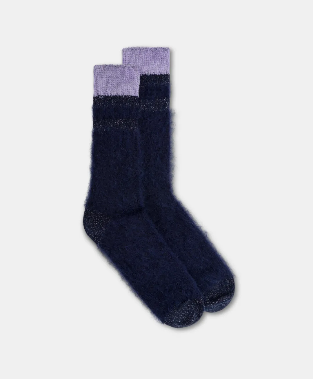 New CHAUSSETTES JOSHI EN CHAUSSETTE EN ALPAGA ET CHENILLE - BLEU NUIT/LILAS Femme Chaussettes