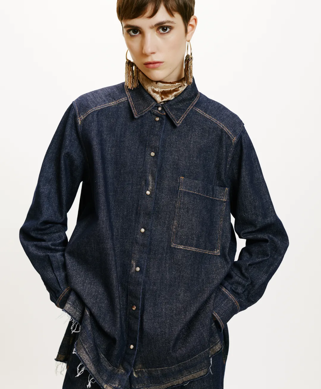 Sale CHEMISE AURA EN DENIM LAMINÉ - Femme Chemises Et Blouses