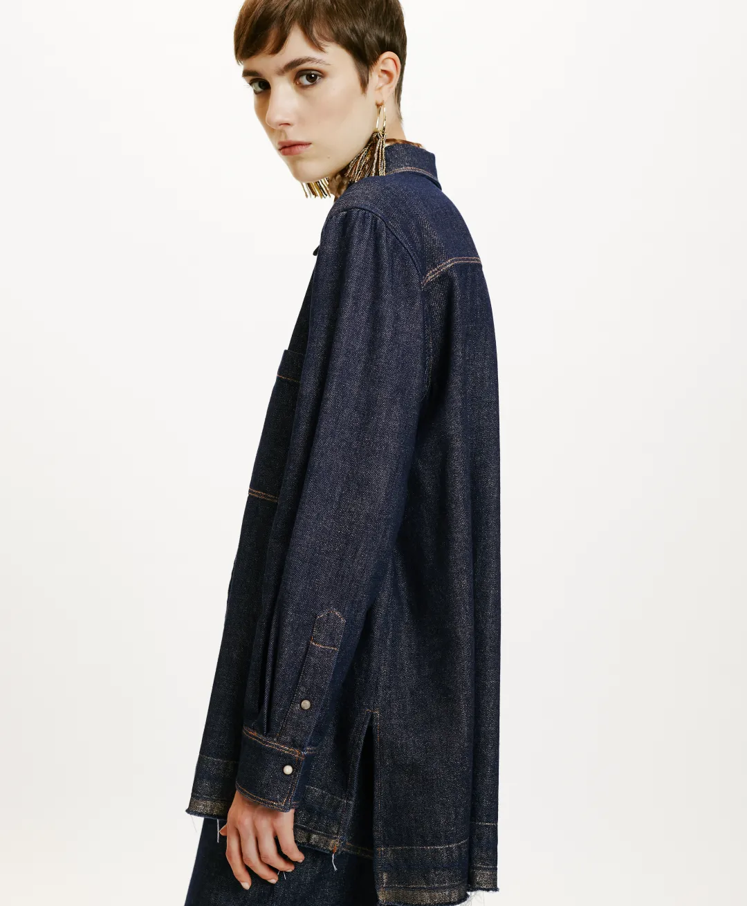 Sale CHEMISE AURA EN DENIM LAMINÉ - Femme Chemises Et Blouses