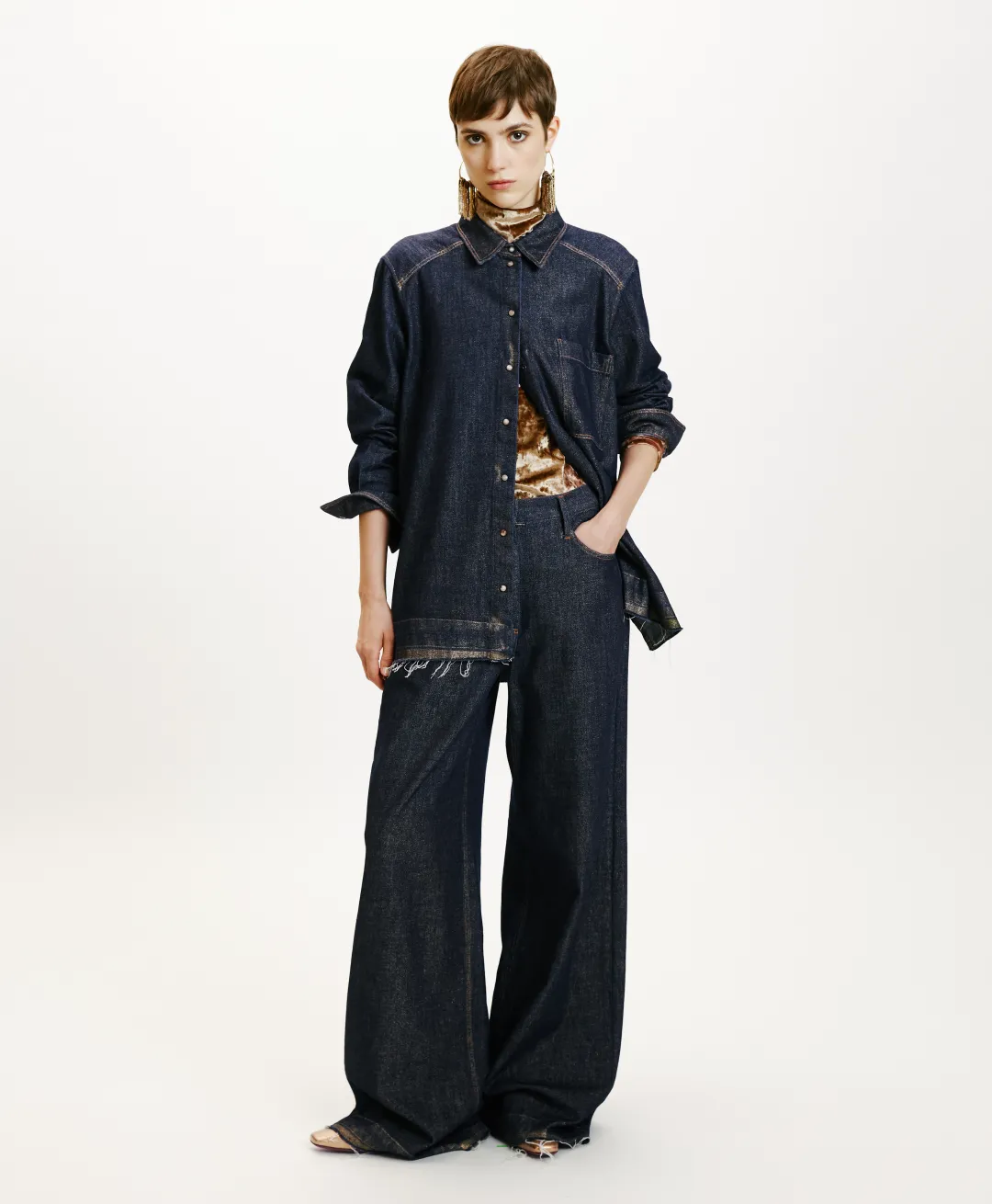 Sale CHEMISE AURA EN DENIM LAMINÉ - Femme Chemises Et Blouses