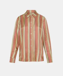 New CHEMISIER ARLES EN SERGÉ DE SOIE IMPRIMÉ - VERT AQUA/ROUGE Femme Chemises Et Blouses