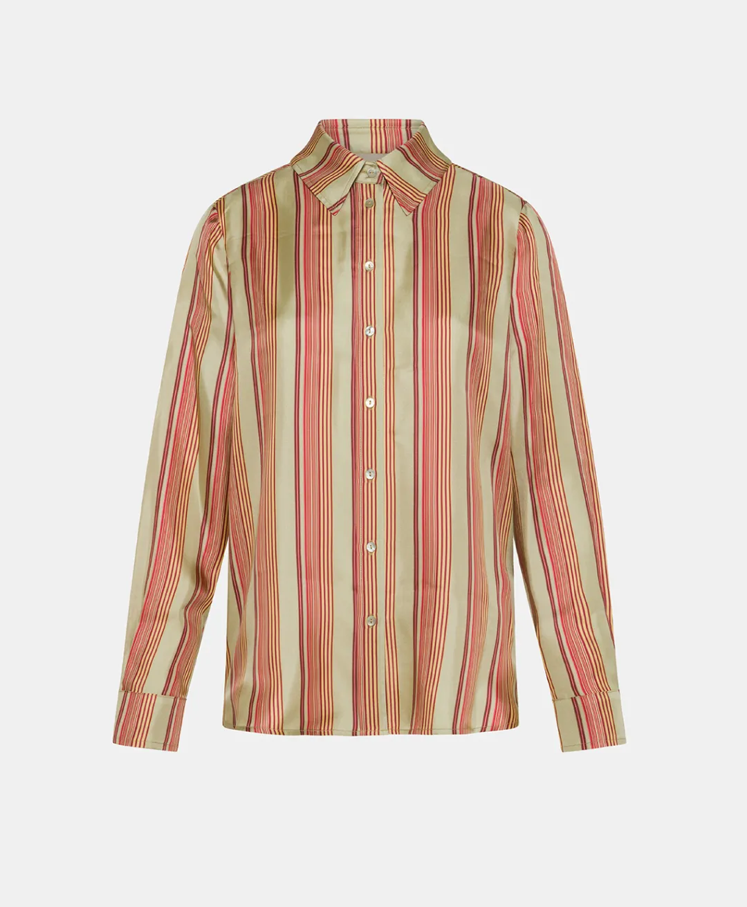 New CHEMISIER ARLES EN SERGÉ DE SOIE IMPRIMÉ - VERT AQUA/ROUGE Femme Chemises Et Blouses