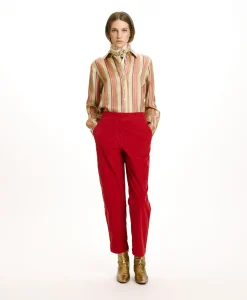 New CHEMISIER ARLES EN SERGÉ DE SOIE IMPRIMÉ - VERT AQUA/ROUGE Femme Chemises Et Blouses