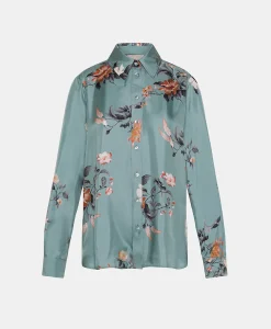 New CHEMISIER ARLES EN SERGÉ DE SOIE IMPRIMÉ - BLEU CLAIR/TABAC Femme Chemises Et Blouses