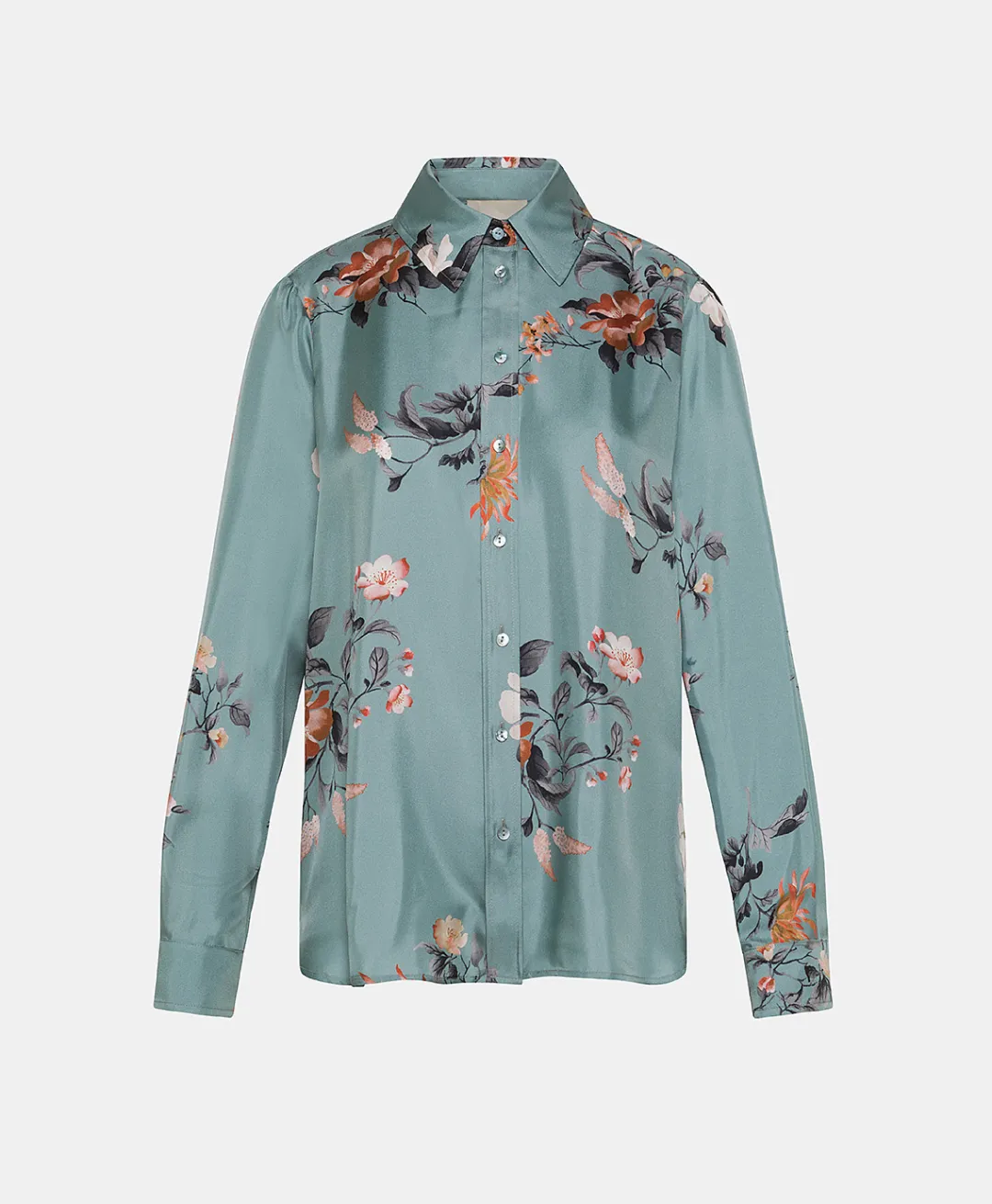 New CHEMISIER ARLES EN SERGÉ DE SOIE IMPRIMÉ - BLEU CLAIR/TABAC Femme Chemises Et Blouses