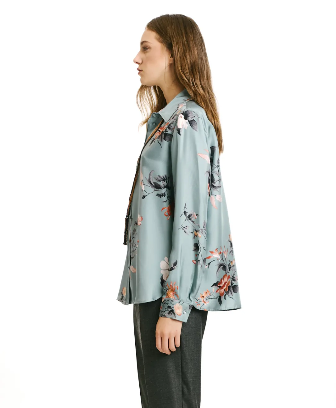 New CHEMISIER ARLES EN SERGÉ DE SOIE IMPRIMÉ - BLEU CLAIR/TABAC Femme Chemises Et Blouses
