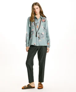 New CHEMISIER ARLES EN SERGÉ DE SOIE IMPRIMÉ - BLEU CLAIR/TABAC Femme Chemises Et Blouses