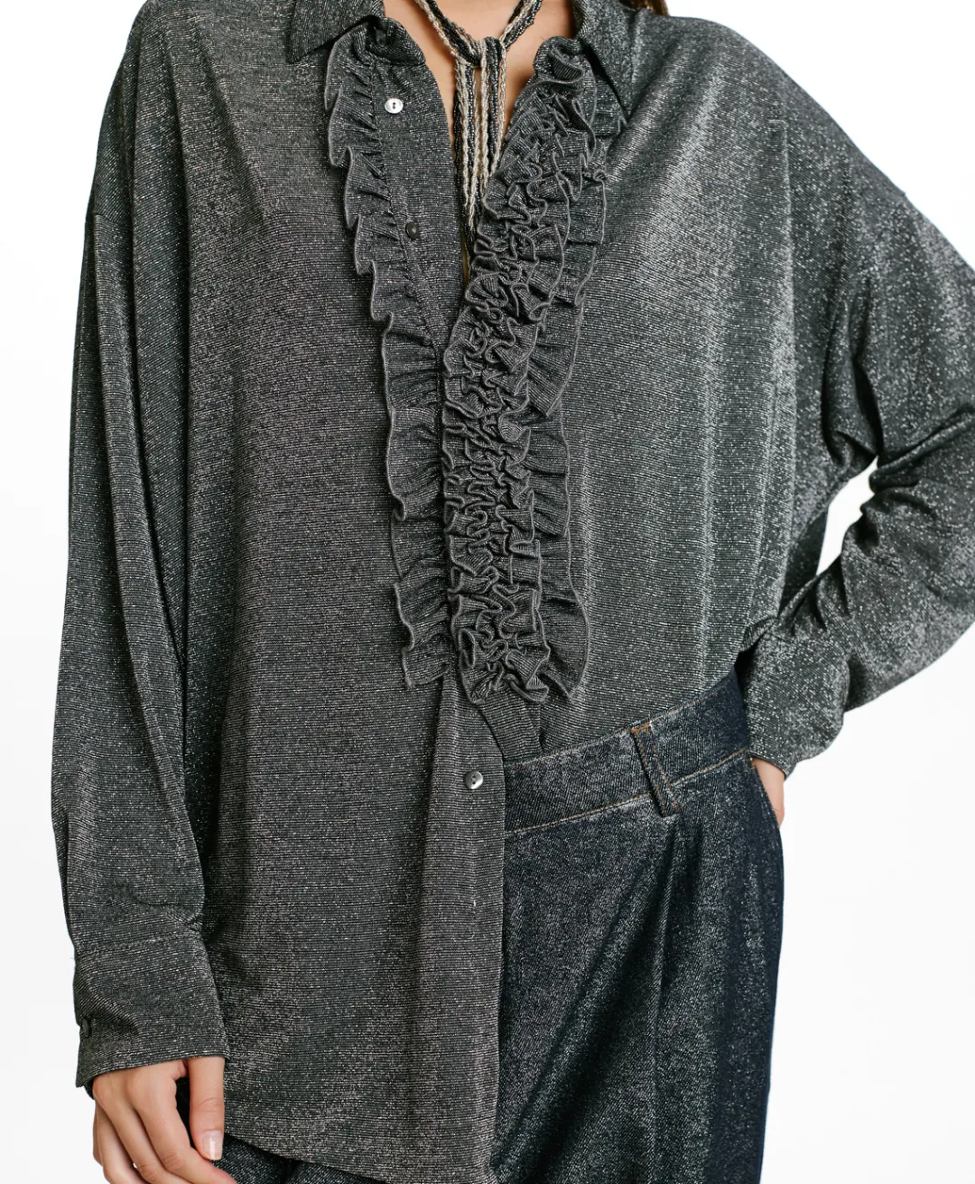 Clearance CHEMISIER BILANCIA EN JERSEY LUREX - GRIS FONCÉ Femme Chemises Et Blouses