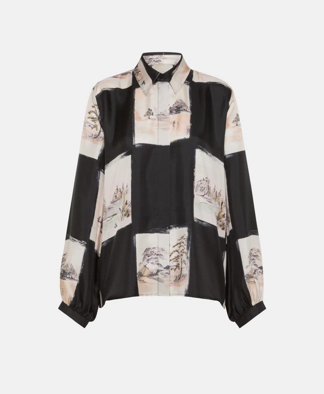 Clearance CHEMISIER ICHIGO EN SERGÉ DE SOIE IMPRIMÉ - MULTICOLORE NOIR Femme Chemises Et Blouses