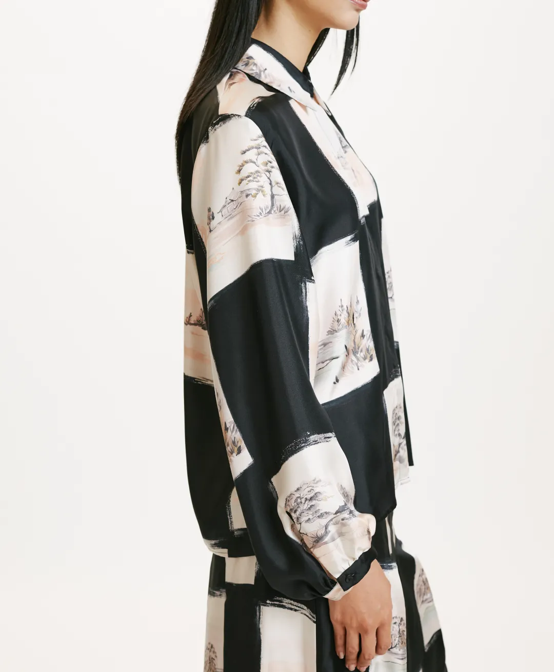 Clearance CHEMISIER ICHIGO EN SERGÉ DE SOIE IMPRIMÉ - MULTICOLORE NOIR Femme Chemises Et Blouses