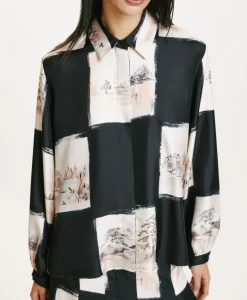 Clearance CHEMISIER ICHIGO EN SERGÉ DE SOIE IMPRIMÉ - MULTICOLORE NOIR Femme Chemises Et Blouses