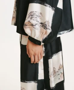 Clearance CHEMISIER ICHIGO EN SERGÉ DE SOIE IMPRIMÉ - MULTICOLORE NOIR Femme Chemises Et Blouses