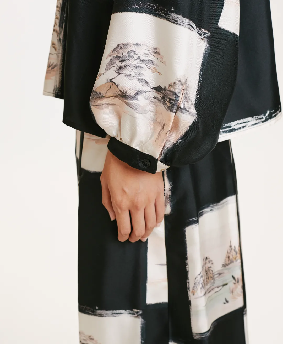 Clearance CHEMISIER ICHIGO EN SERGÉ DE SOIE IMPRIMÉ - MULTICOLORE NOIR Femme Chemises Et Blouses