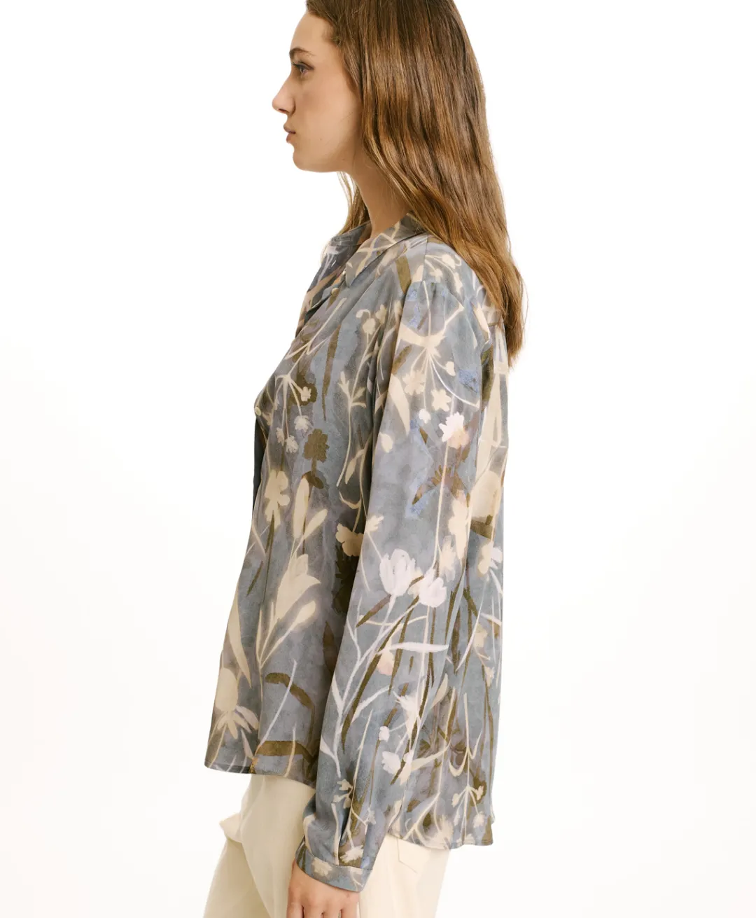 Best CHEMISIER MEUDON EN CRÊPE DE CHINE IMPRIMÉ - BLEU POUSSIÉREUX/CRÈME Femme Chemises Et Blouses