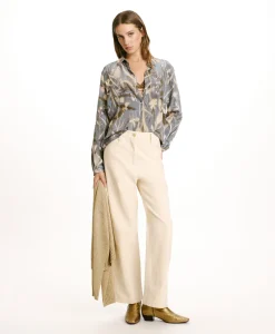 Best CHEMISIER MEUDON EN CRÊPE DE CHINE IMPRIMÉ - BLEU POUSSIÉREUX/CRÈME Femme Chemises Et Blouses