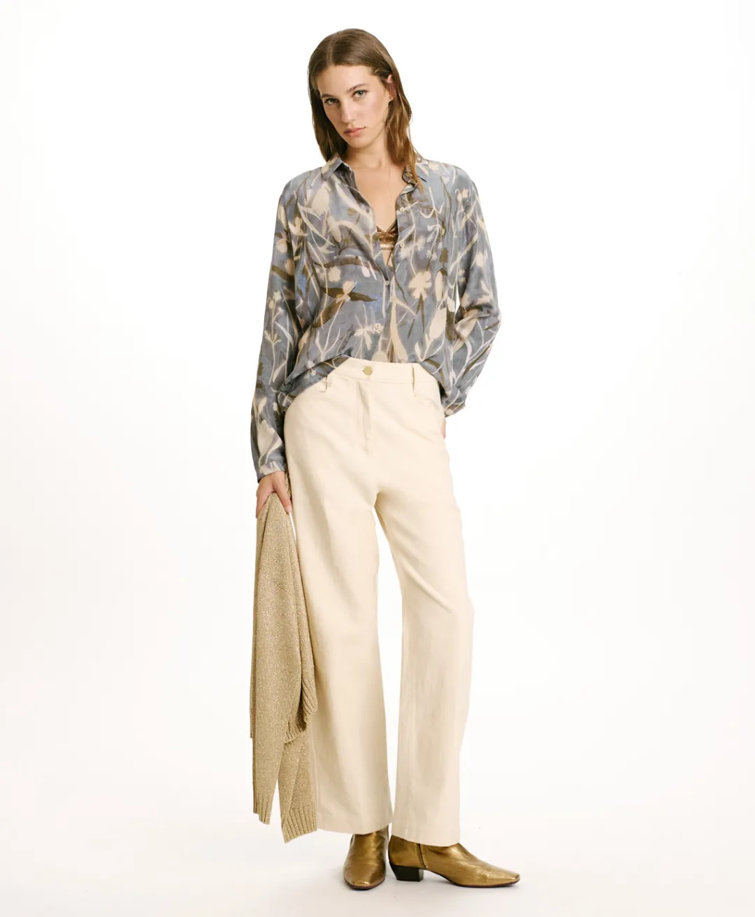 Best CHEMISIER MEUDON EN CRÊPE DE CHINE IMPRIMÉ - BLEU POUSSIÉREUX/CRÈME Femme Chemises Et Blouses