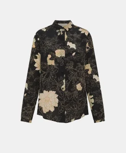 Sale CHEMISIER MEUDON EN CRÊPE DE CHINE IMPRIMÉ - NOIR/ROSE POUDRÉ Femme Chemises Et Blouses