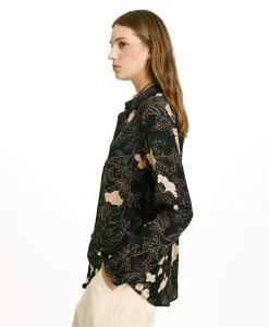 Sale CHEMISIER MEUDON EN CRÊPE DE CHINE IMPRIMÉ - NOIR/ROSE POUDRÉ Femme Chemises Et Blouses