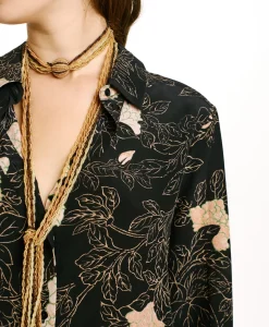 Sale CHEMISIER MEUDON EN CRÊPE DE CHINE IMPRIMÉ - NOIR/ROSE POUDRÉ Femme Chemises Et Blouses