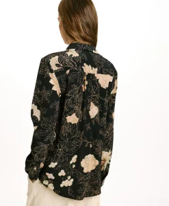 Sale CHEMISIER MEUDON EN CRÊPE DE CHINE IMPRIMÉ - NOIR/ROSE POUDRÉ Femme Chemises Et Blouses