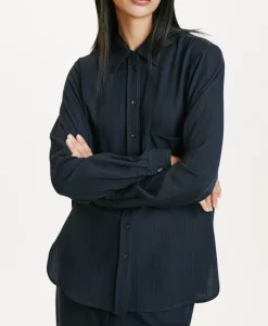 Discount CHEMISIER SADAO EN SERGÉ DE LAINE RAYÉ - Femme Chemises Et Blouses