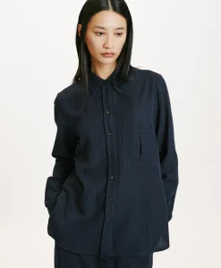 Discount CHEMISIER SADAO EN SERGÉ DE LAINE RAYÉ - Femme Chemises Et Blouses