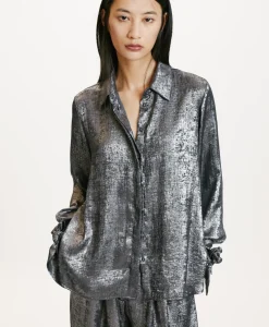 Outlet CHEMISIER SAKE EN LAMINÉ FLUIDE - Femme Chemises Et Blouses