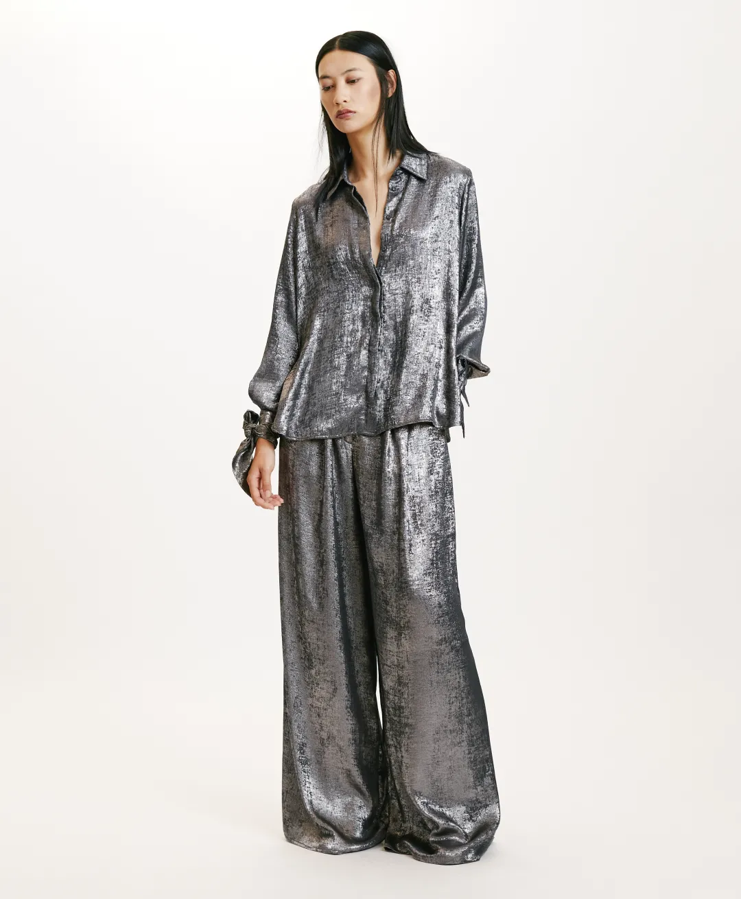 Outlet CHEMISIER SAKE EN LAMINÉ FLUIDE - Femme Chemises Et Blouses
