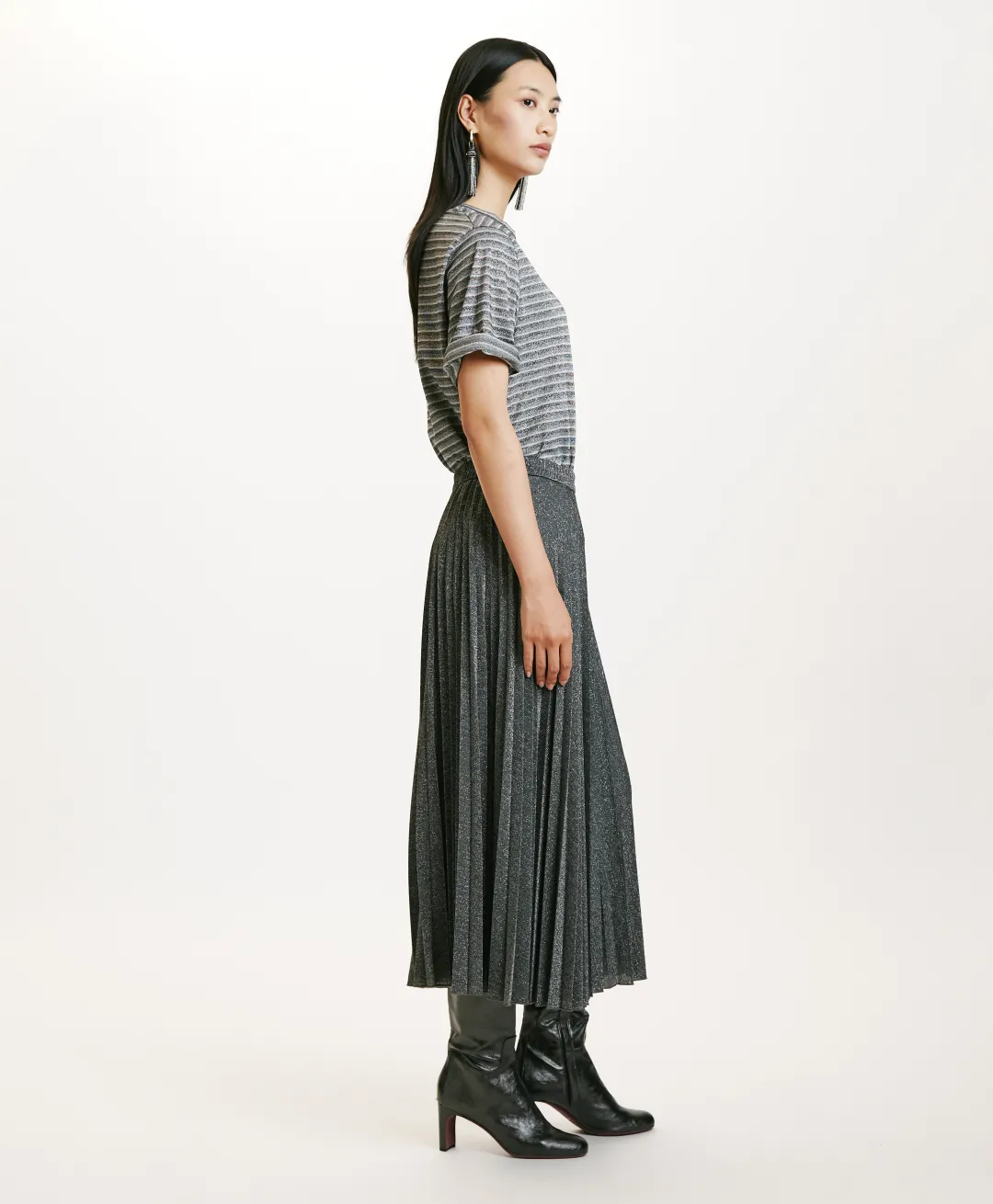 Sale JUPE EMI EN JERSEY LUREX - GRIS FONCÉ Femme Jupes Et Shorts