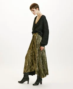 Best JUPE EVALINE PLISSÉE EN LAMINÉ FLUIDE - OR FONCÉ Femme Jupes Et Shorts