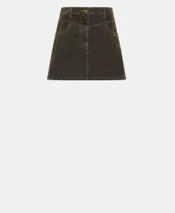 Clearance JUPE TEMPURA EN DENIM FLOCK - VERT MILITAIRE Femme Jupes Et Shorts