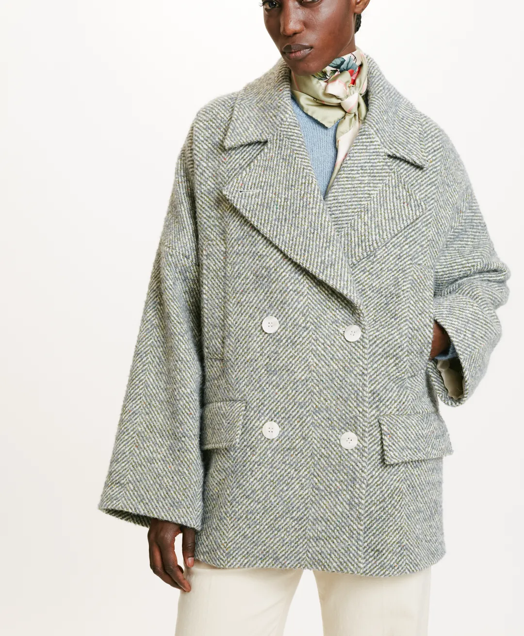 Best MANTEAU ICHIKA BIS EN CHEVRON BICOLORE - CÉRULÉEN MULTICOLORE Femme Manteaux