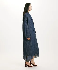 Online MANTEAU JUNKO EN DENIM COULEUR FERME - BLEU JEAN Femme Manteaux